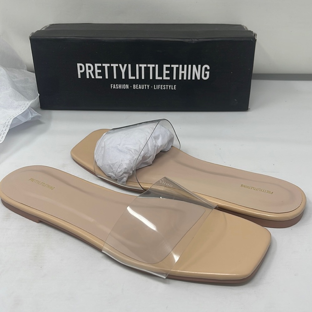 Brand new in box PRETTYLITTLETHING nude clear strap sandals us9 uk7 cmk0042